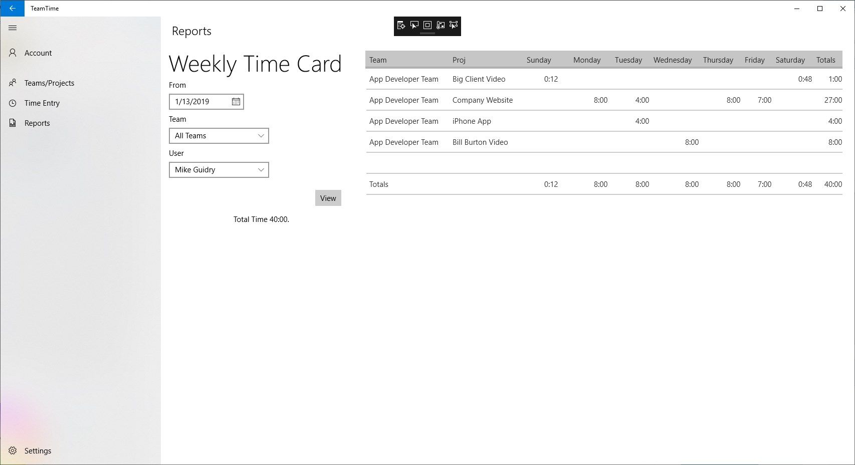 Weekly Time Card