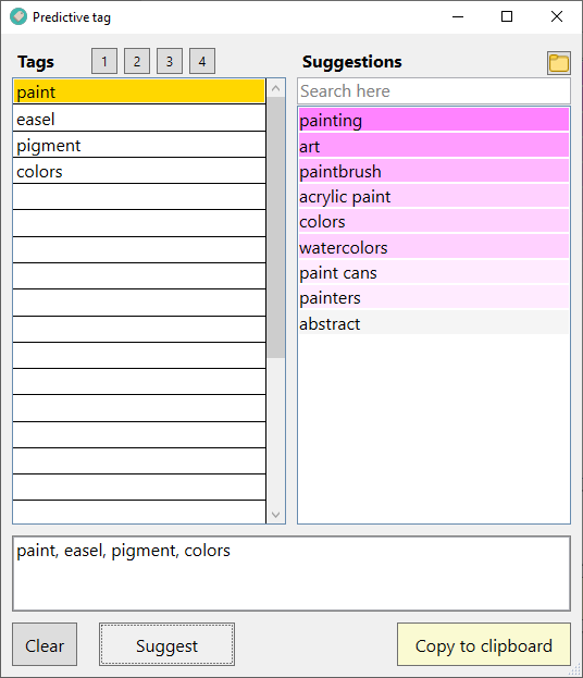Screenshot showing tag suggestions.