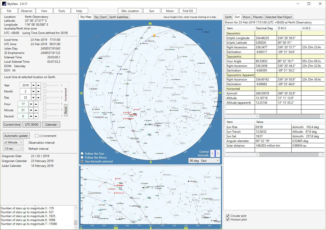 Main screen upon startup, showing the StarMap plot