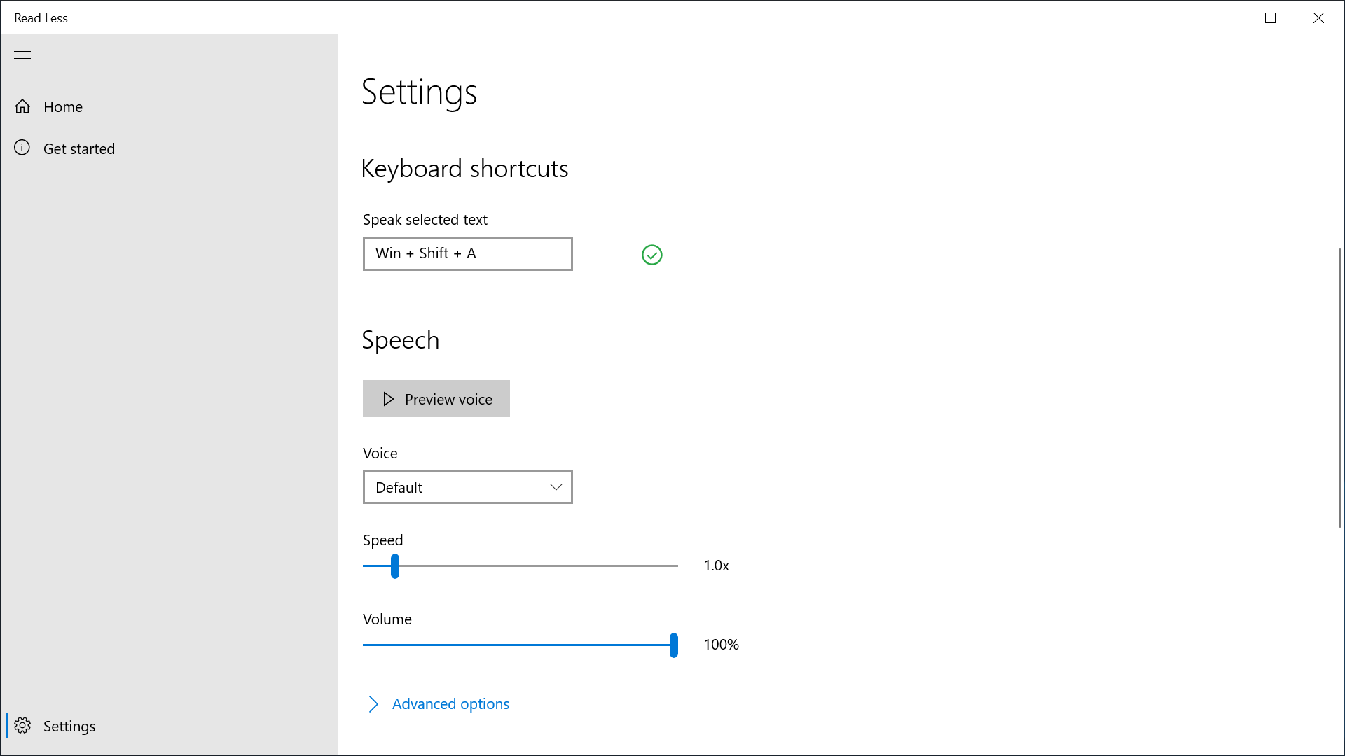 Personalise your keyboard shortcut and customise voice options