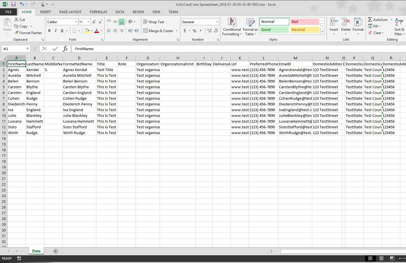 this is how sample of excel file created from vcf looks like