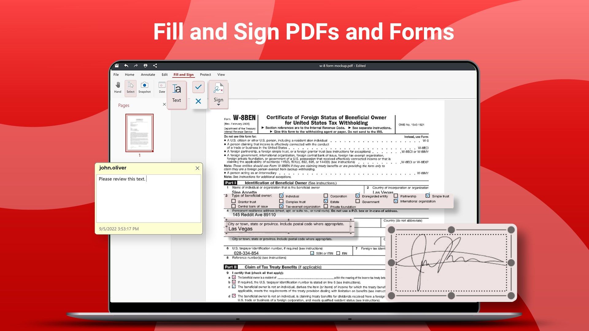 Fill & sign forms, invoices, contracts, and other vital PDFs digitally to
cut down on paper use. Signatures. Fillable Forms. Stamps. Cut the paper out of your work.
