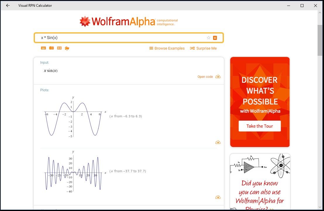 Quick link to Wolfram alpha for additional analysis