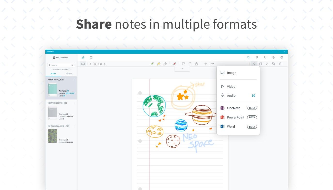 Share notes in multiple formats