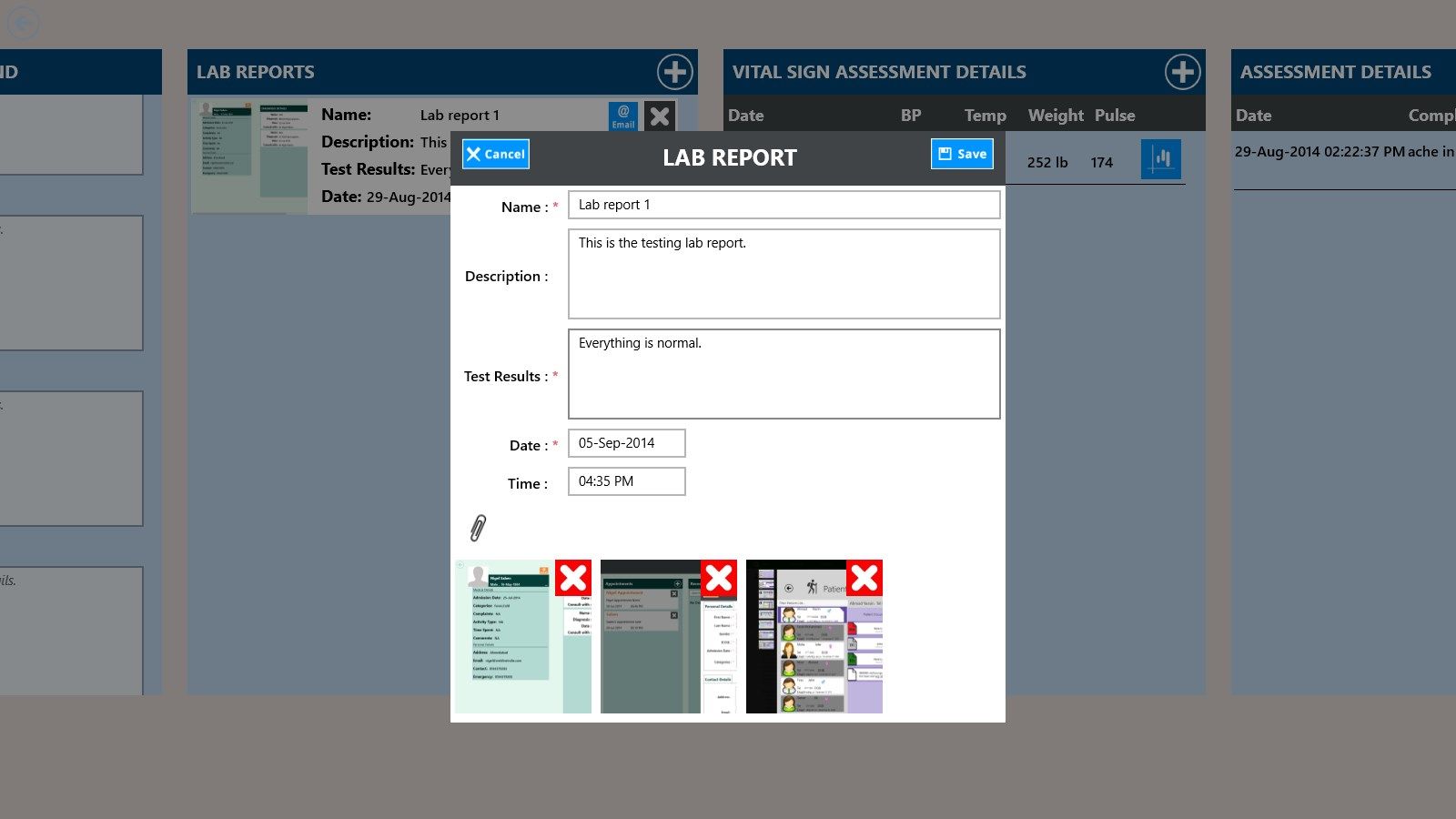 Form for adding reports for any patient with image upload.