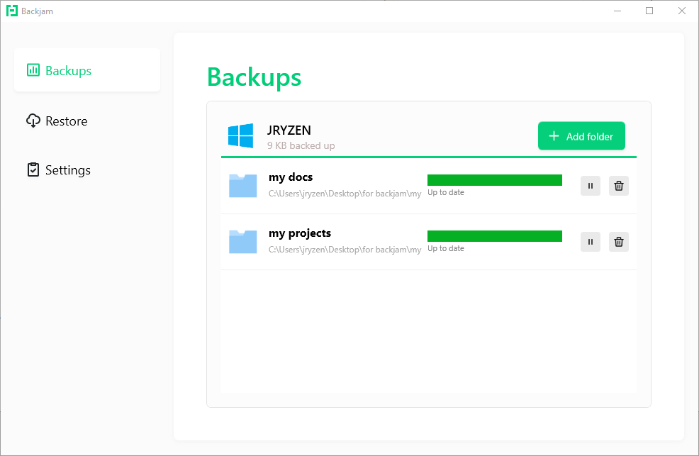 Back up selected folders on your machine.