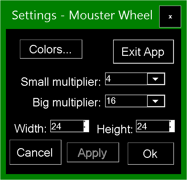 You can adjust the number of times the wheel moves get multiplied, as well as the size of button. By changing the width, you're also setting the horizontal distance which the pointer needs to move (after the initial wheel movement) to activate the button. This distance equals to half of the button width.