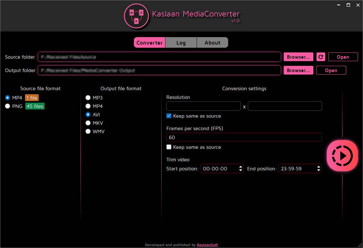 Main screen - MP4 conversion