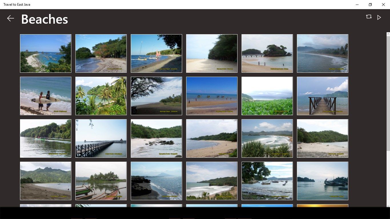 The Beaches menu, complete with many pictures and good scenery of the beaches around East Java.