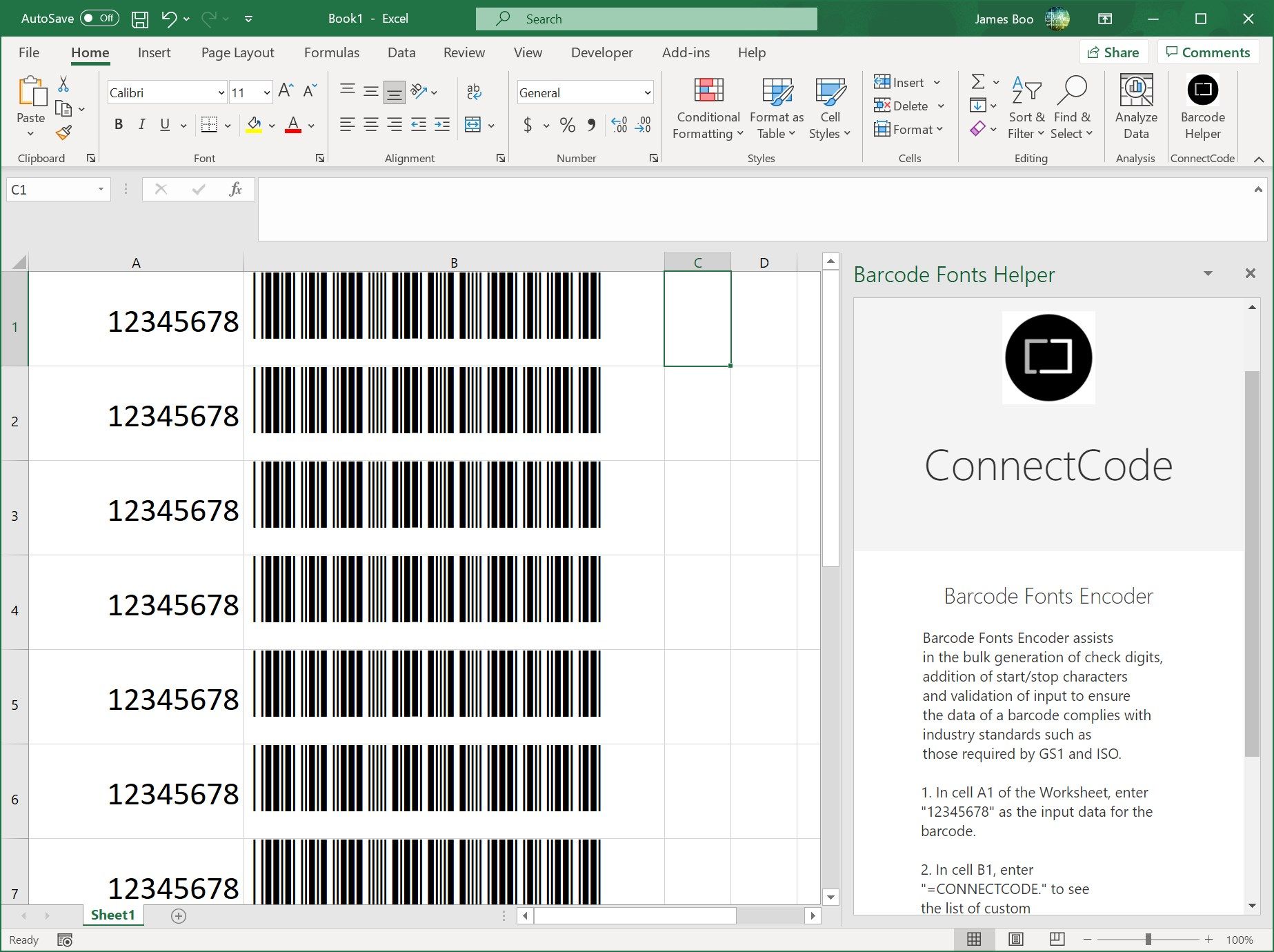 Create barcodes in Excel