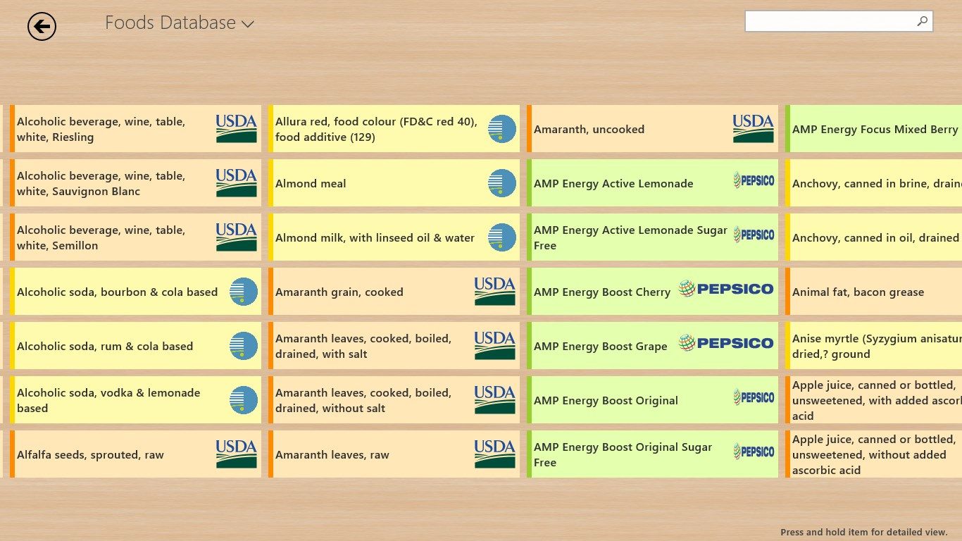 Over 11000 food items, user can add and edit food items