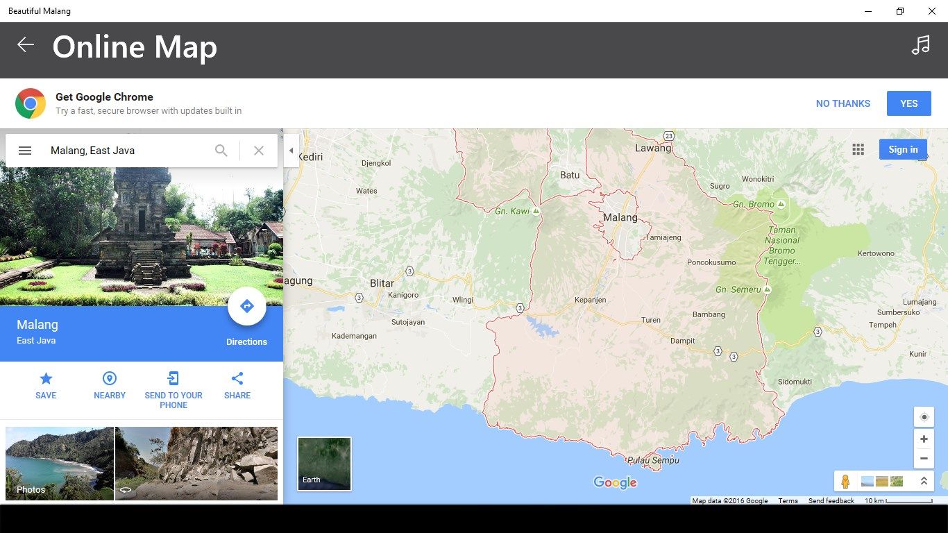 This application is also available for online map, that offers users to use the map easily, with the navigation to help the direction to go to the destination in Malang.