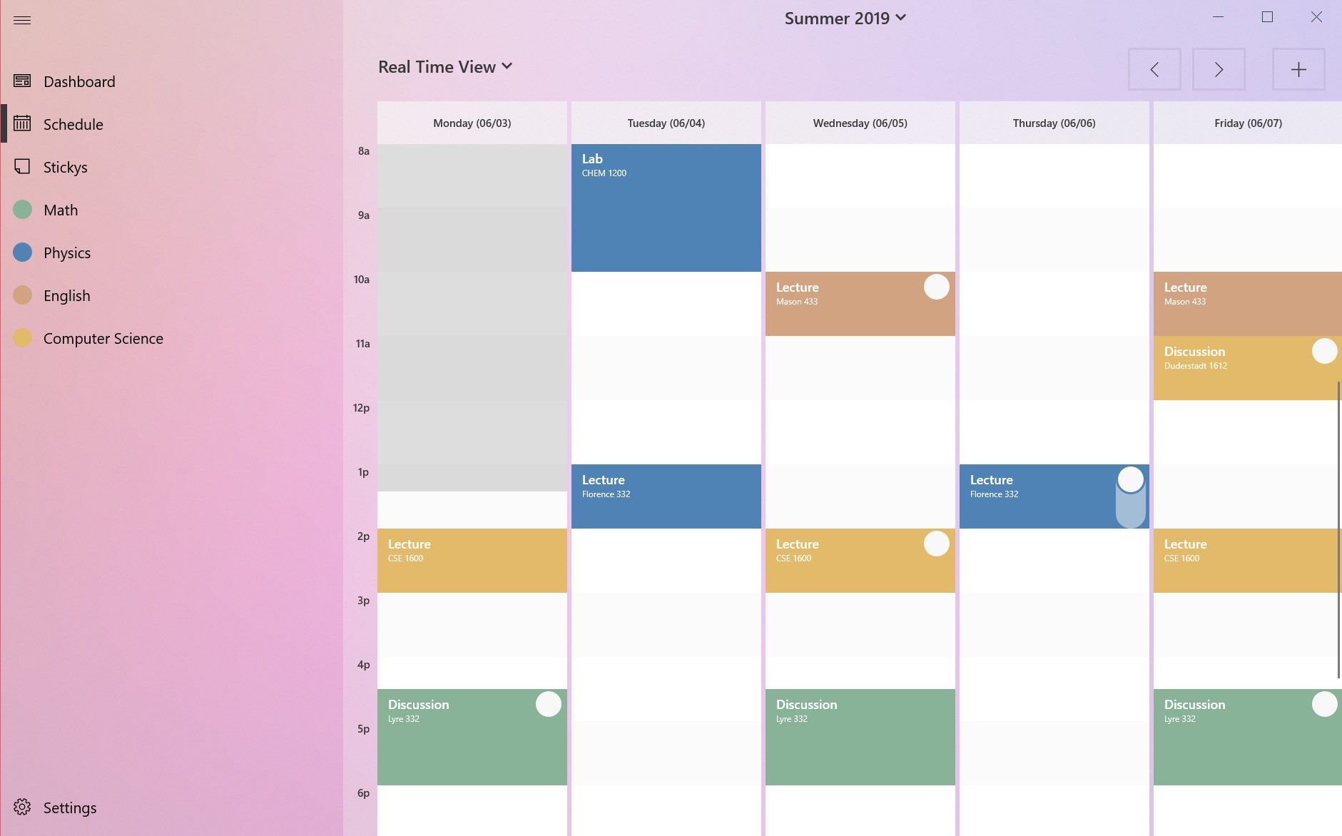See your course and task schedule for each day