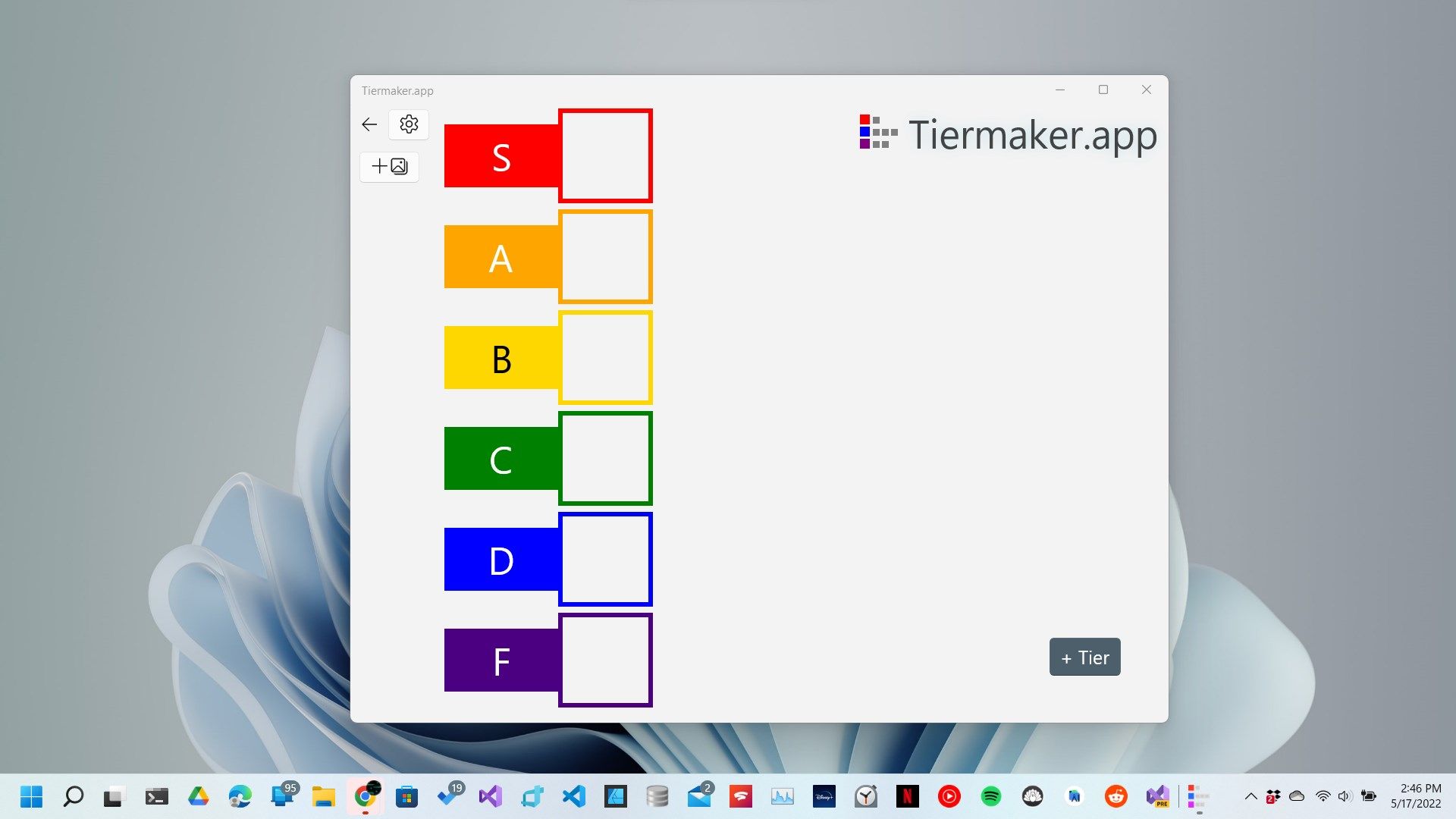 Tiermaker is an UWP app for Windows 10 and 11. Using Windows 11 Fluent design.