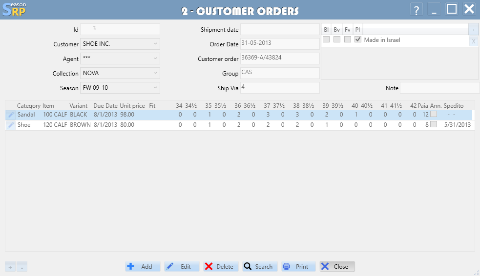 Customer order