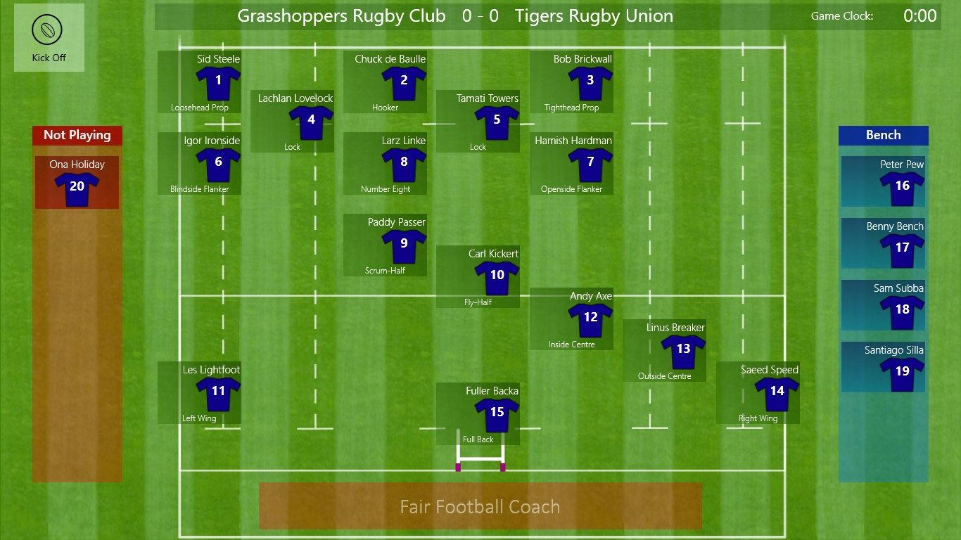Rugby Union - Prepare the team line-up prior to kick off.