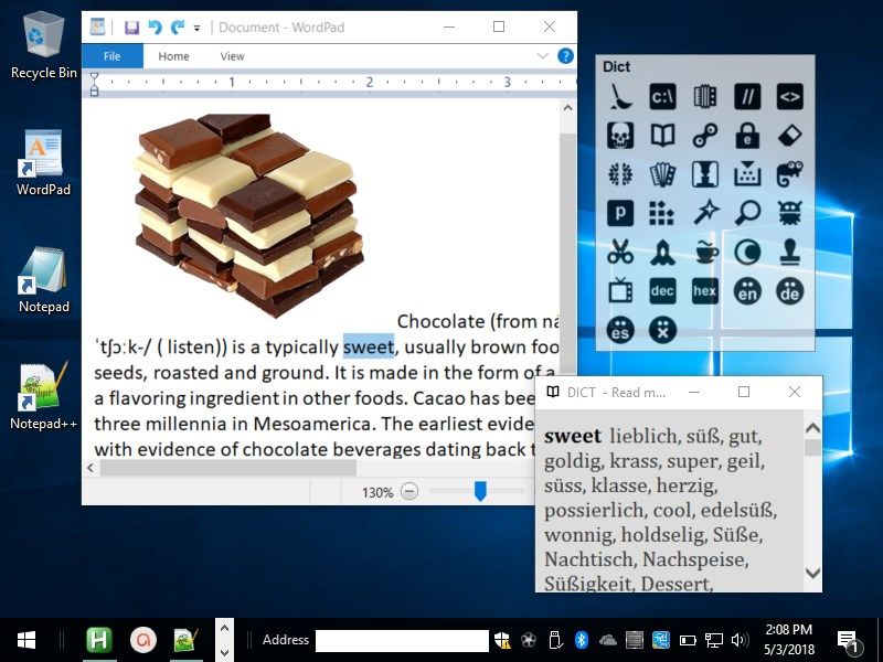 Select text anywhere and translate it into your favorite language. The suggested translation is shown in a dictionary style.