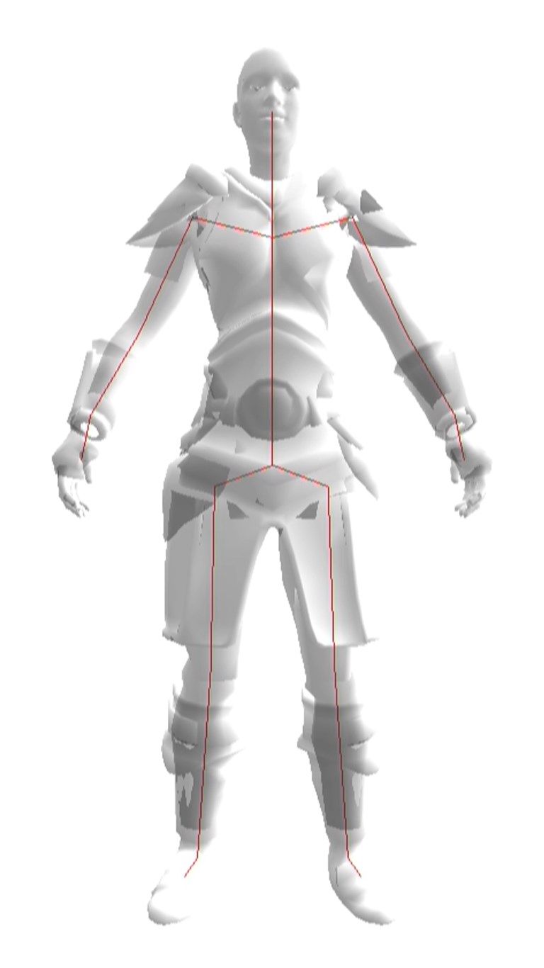 Skeleton automatically rigged to a mesh rendered using in-app upgrade.