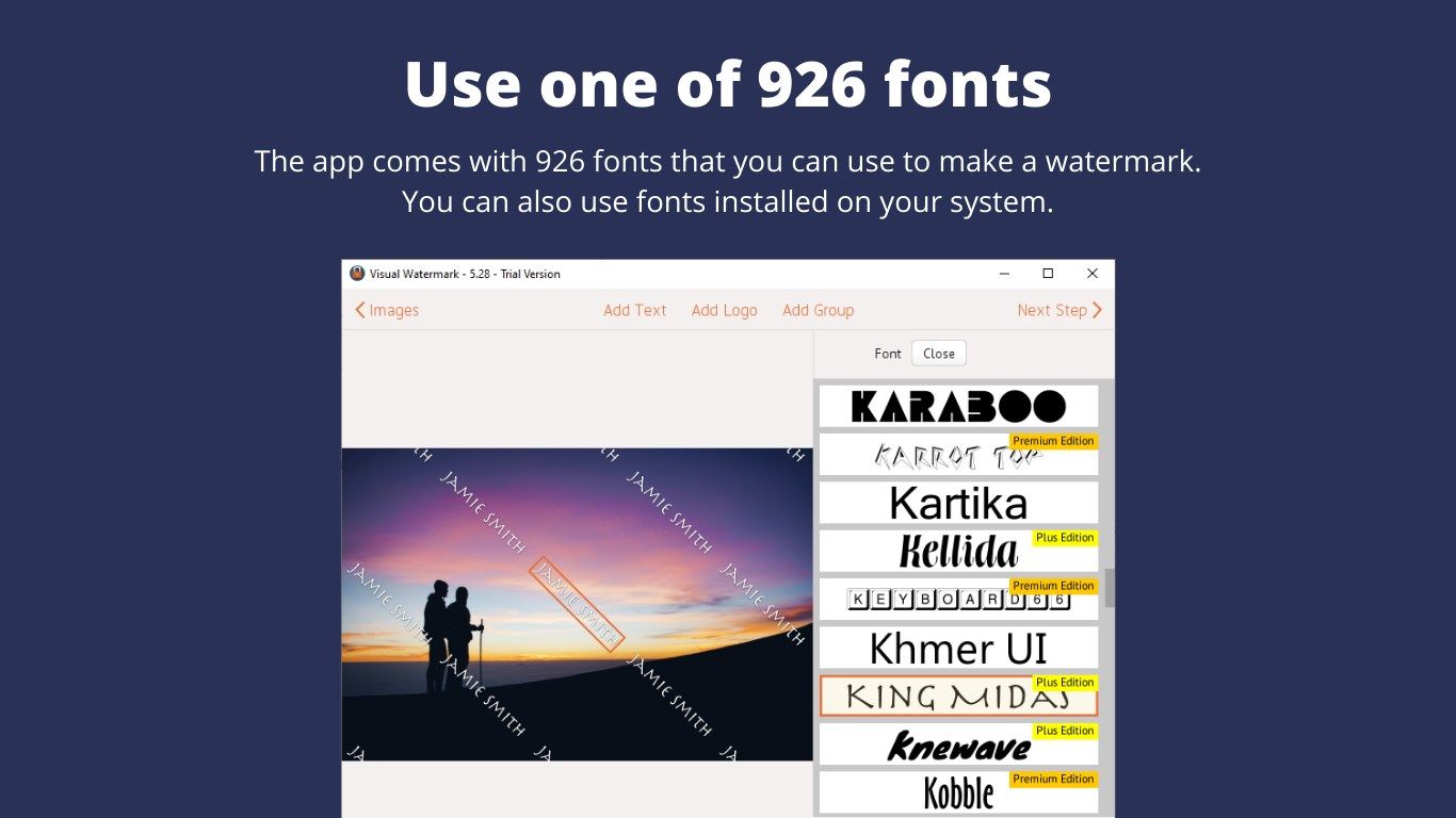 Use one of 926 fonts.