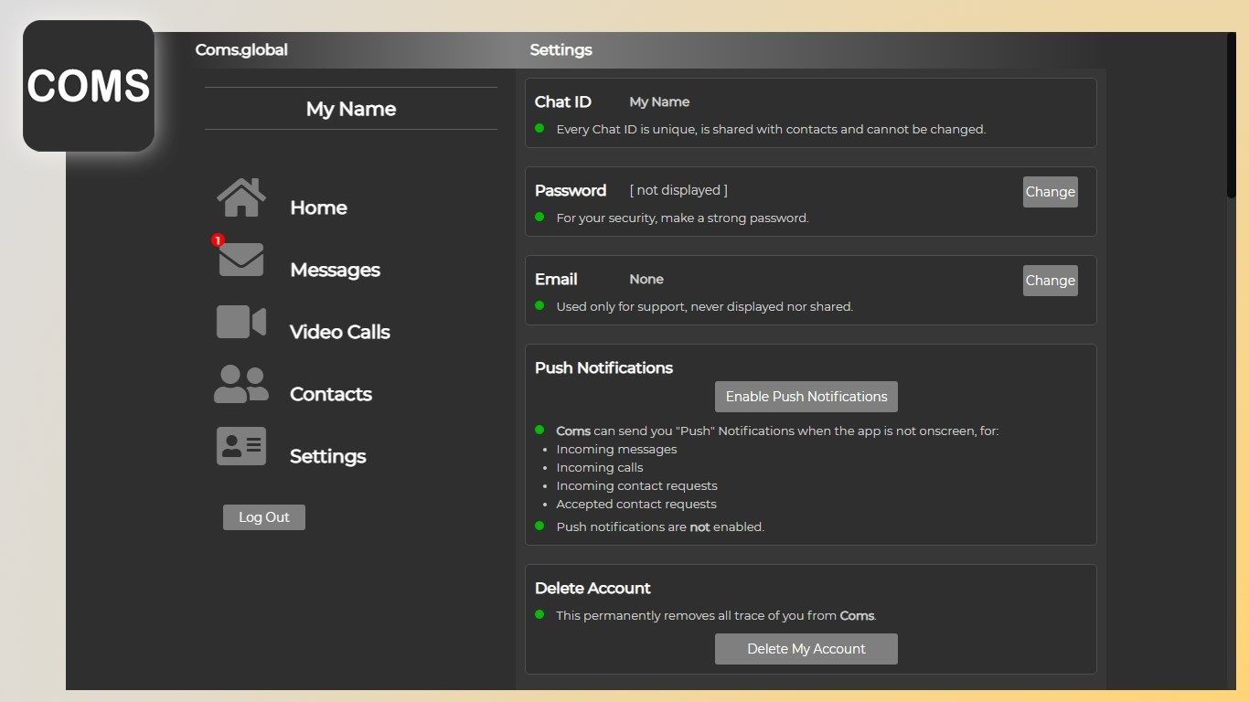Coms Settings Manager