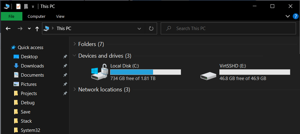 New virtual SSHD disk in Explorer