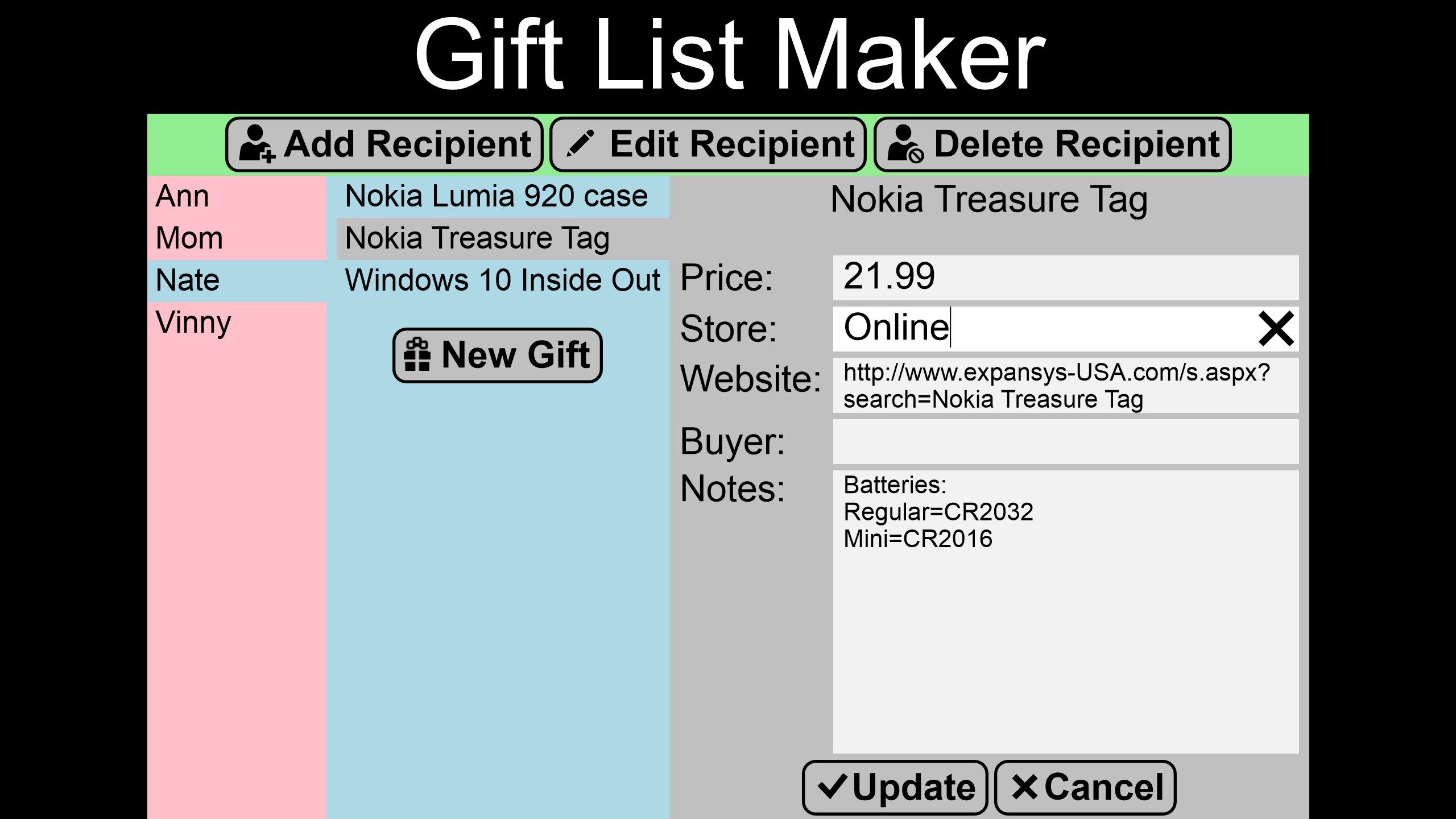 Gifts can be edited & updated