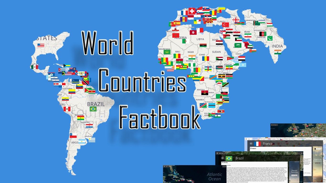 Locate countries in the interactive world map and see their flag and comprehensive facts