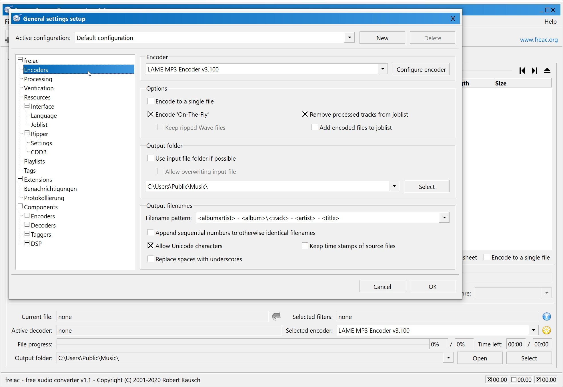 Customizing fre:ac settings in the configuration dialog
