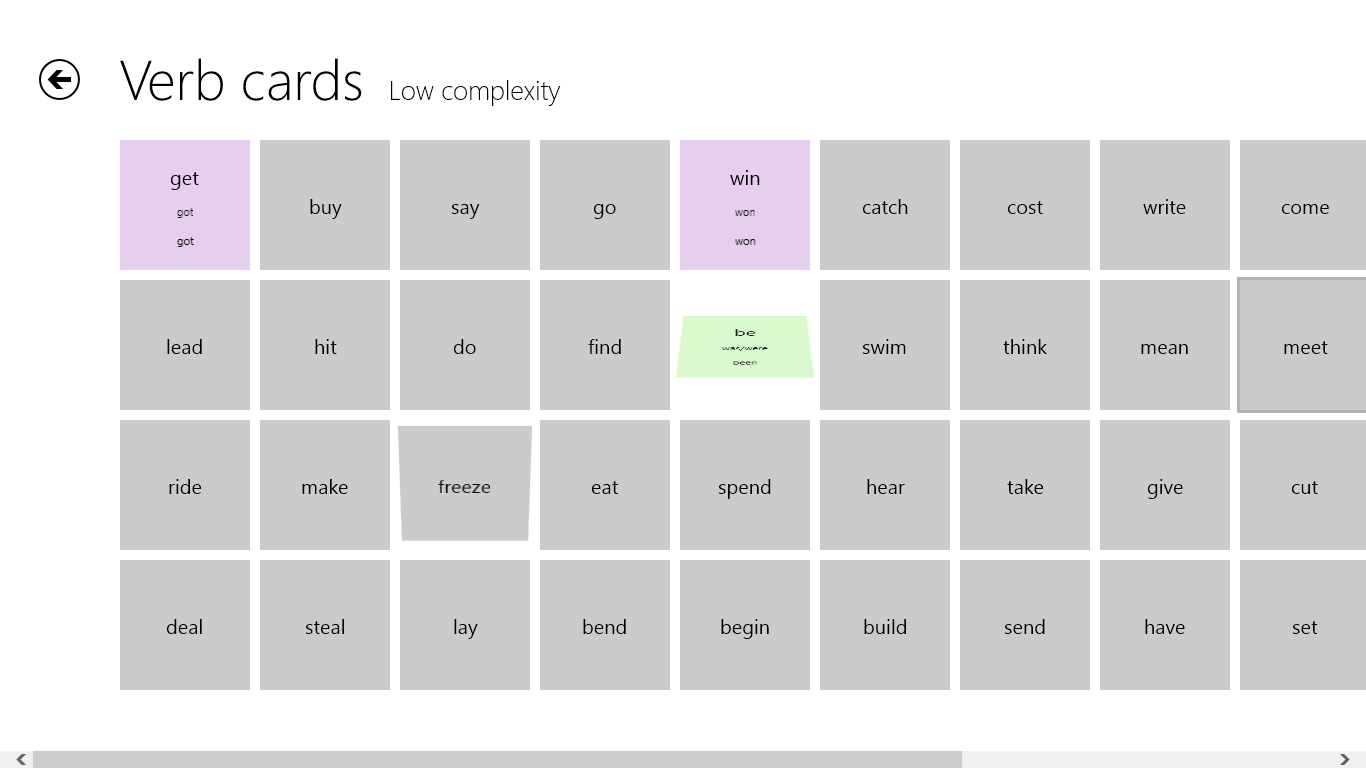 Verb cards (analog of flashcards)