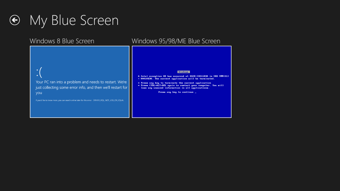 Choose your blue screen you would like to show