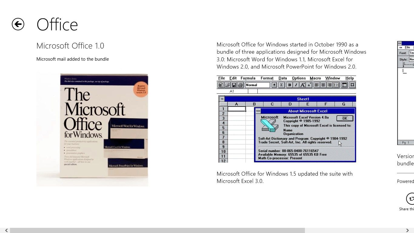 Information of first version of Microsoft Office