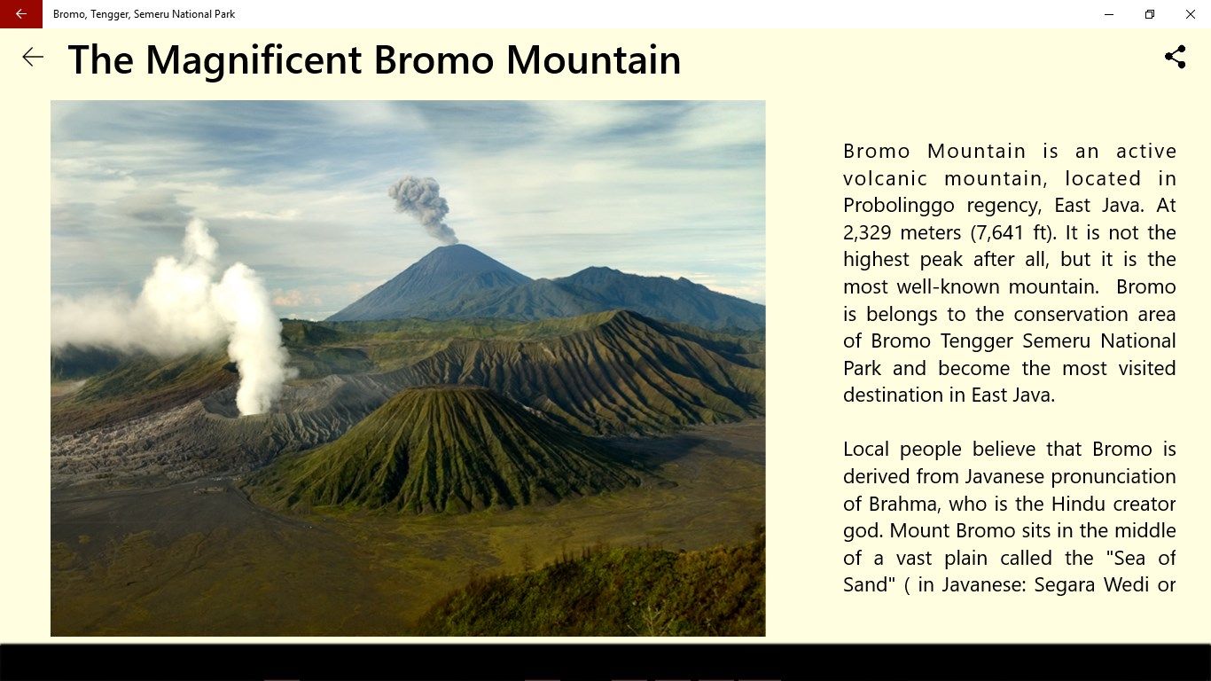 When you click this menu,you will find the description and fact about the magnificent of Bromo Mountain. Get the information from this place and explore this tourist area.