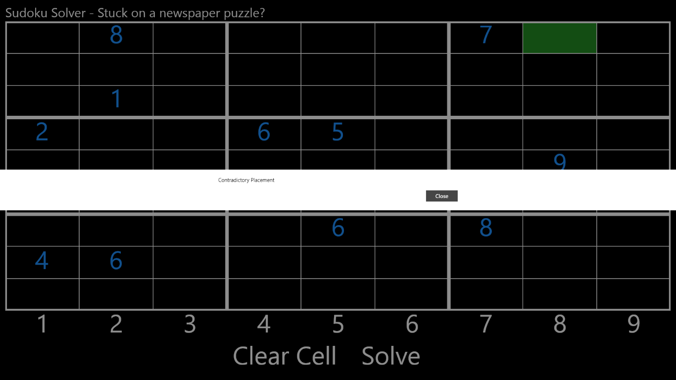 Stuck on newspaper puzzles? Plug it into this app and it'll solve it for you. Also prevents fat fingering, if you accidentally place a number that violates the rules of Sudoku.