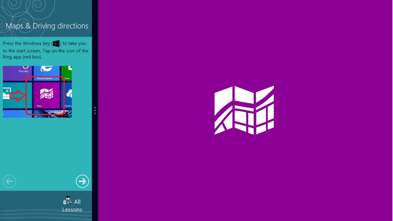 Run relevant app for lesson side by side with Learn Windows 8 app