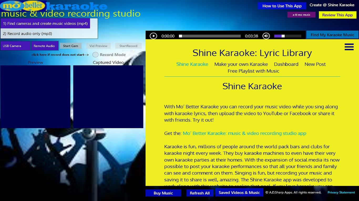 Create your own Lyric Library or use the preloaded music and lyrics
