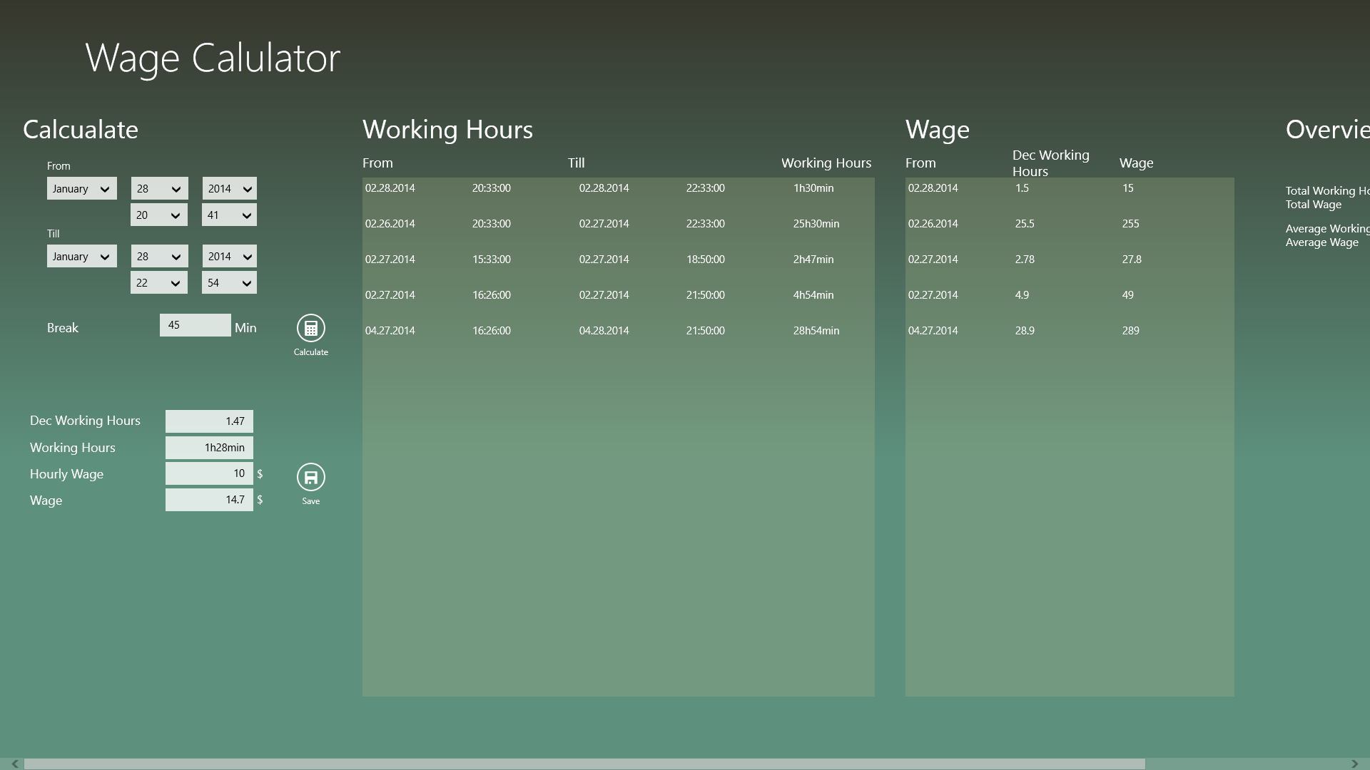 Calculate your wage based on your working hours
