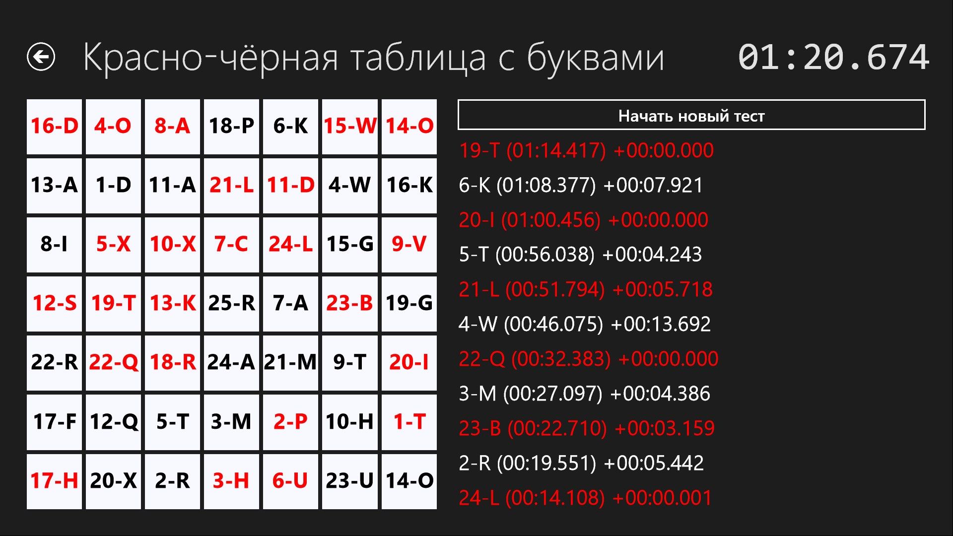 Красно-чёрная таблица с цифрами и буквами. Пример выполнения задания.