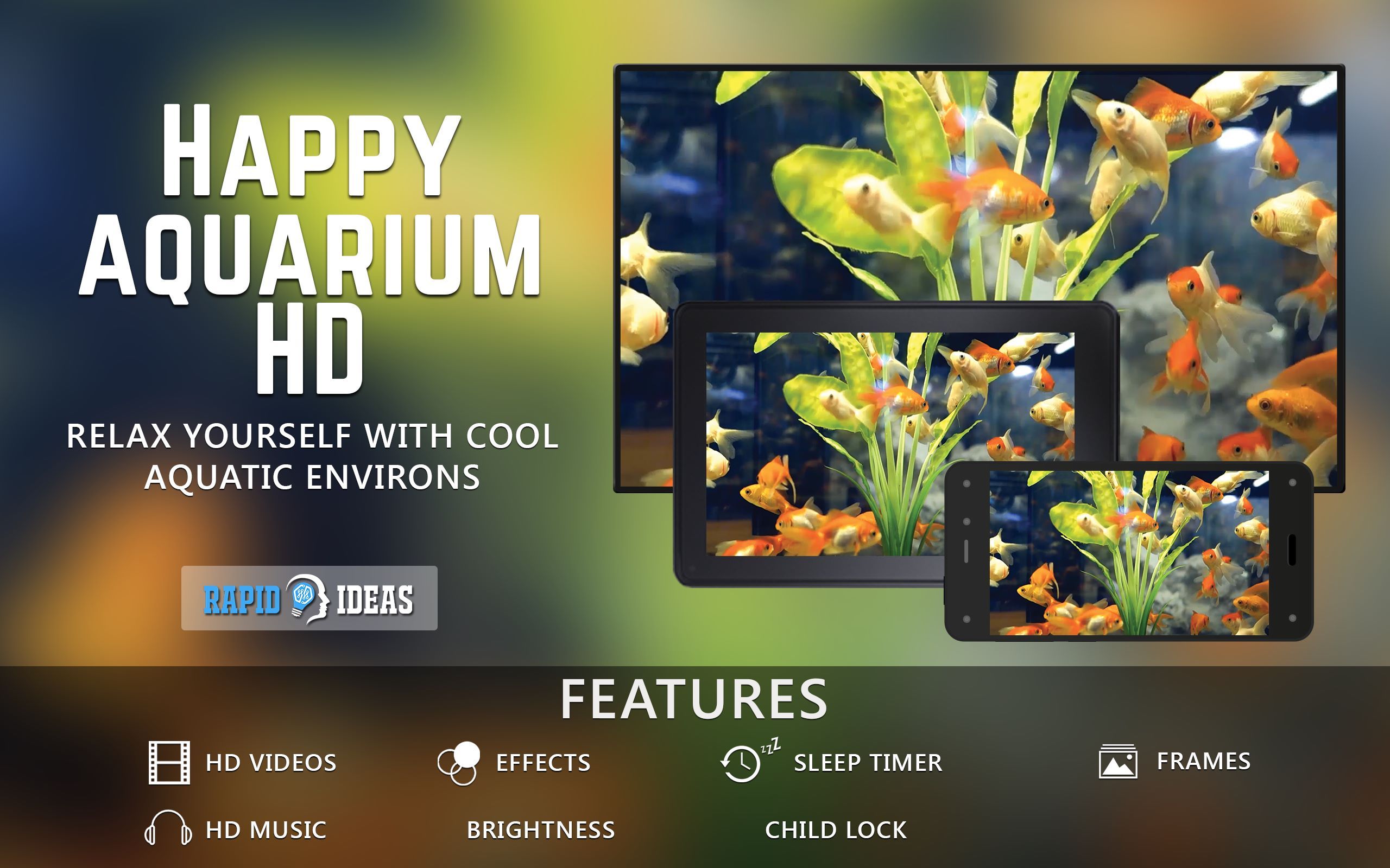 FREE Happy Aquarium HD - Decorate your room with beautiful sea life aquarium on your HDR 4K TV, 8K TV and Fire Devices as a wallpaper, Decoration for Christmas Holidays, Theme for Mediation & Peace