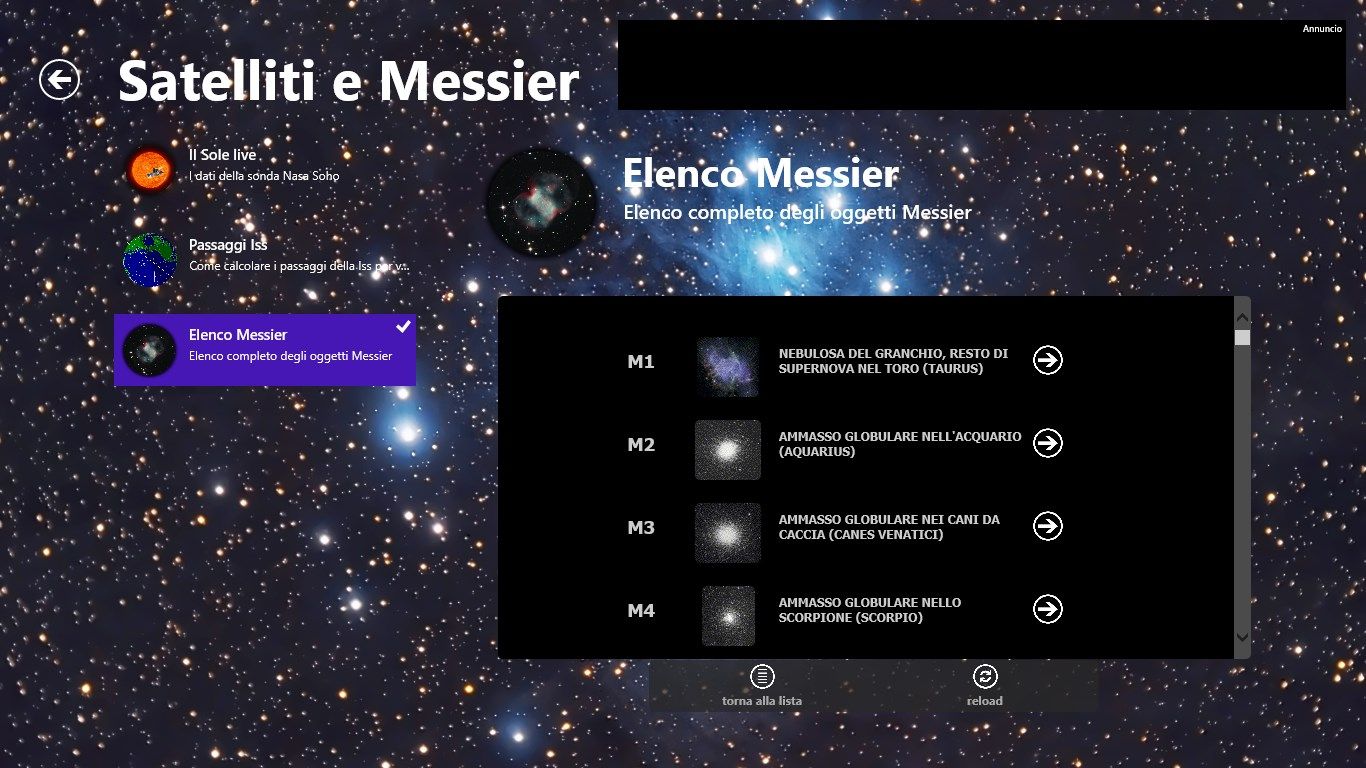 Elenco di selezione oggetti Messier.
