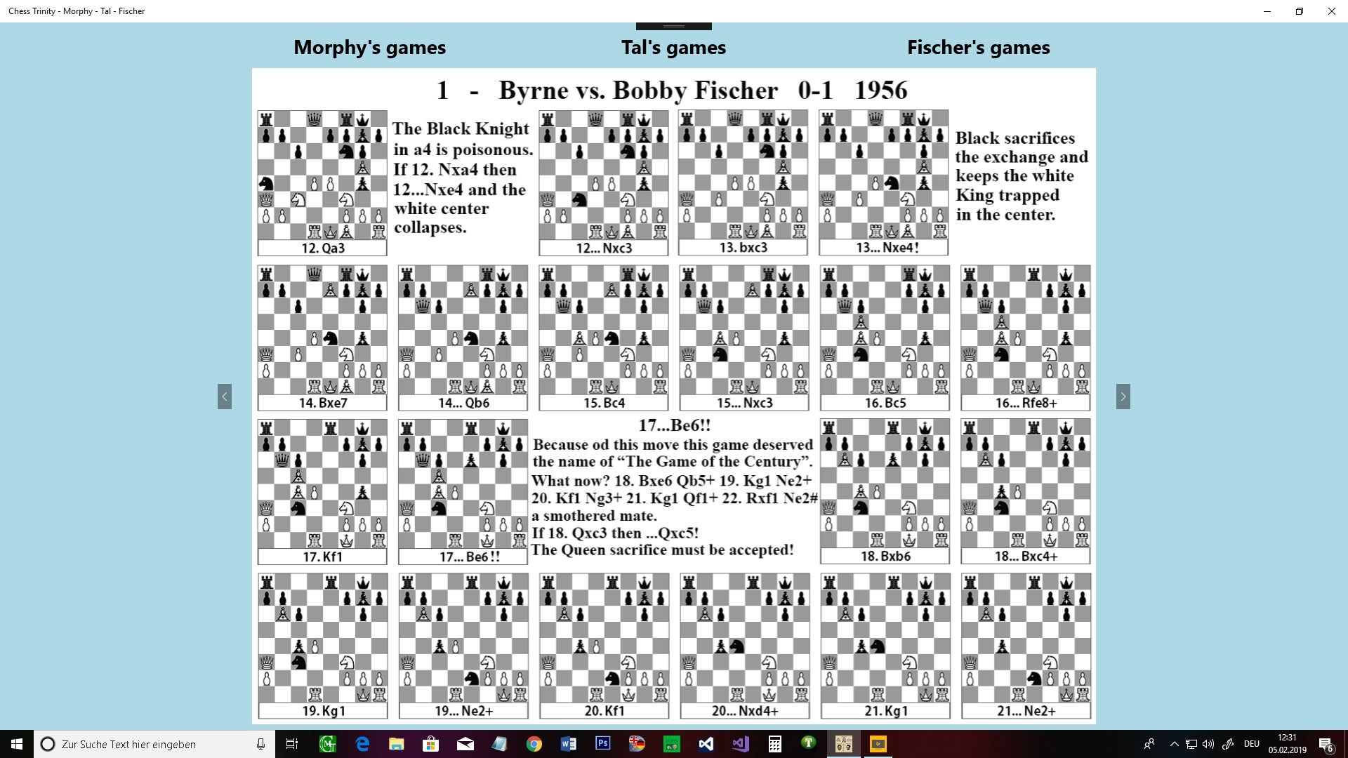 Notes of the famous game Donald Byrne vs. Bobby Fischer.