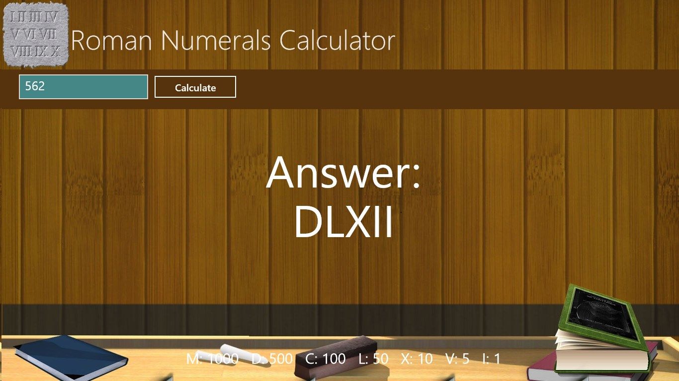 Main Screen - Convert number to Roman Numerals.