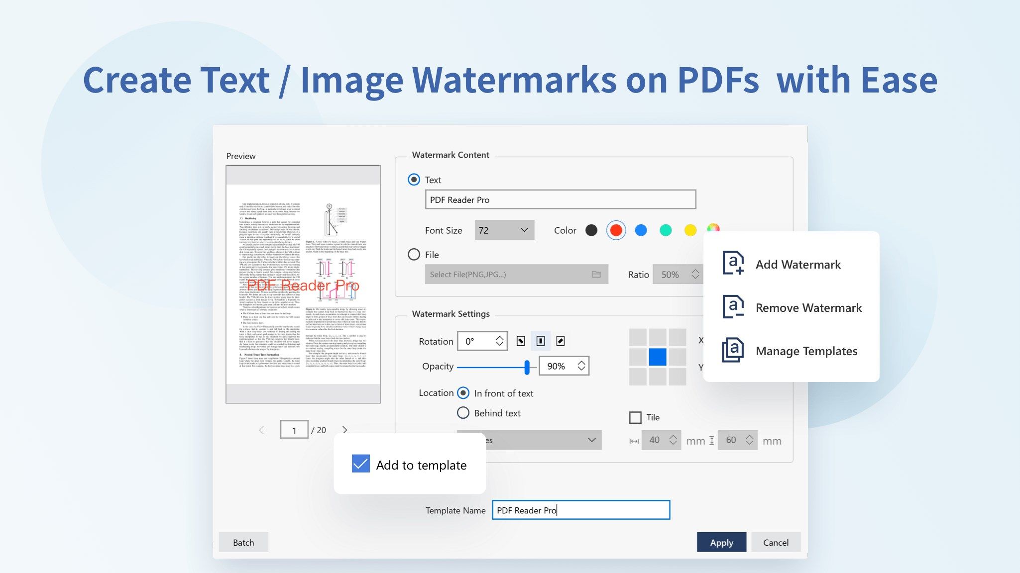 Create Text / Image Watermarks on PDFs with Ease