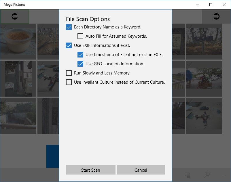 In search pictures from your files, you can select meny options.