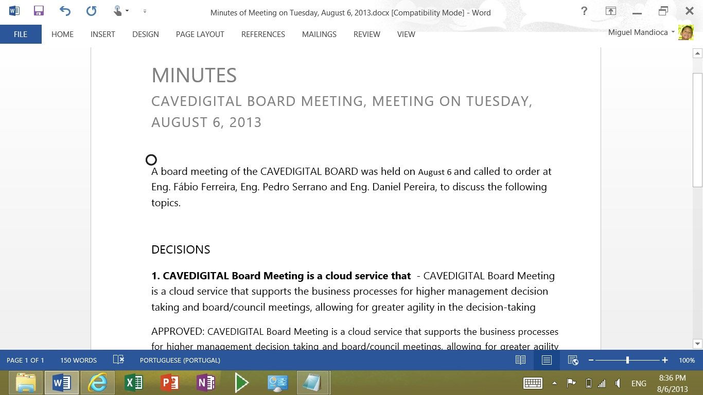 Minutes document generated automatically for you, as soon as the meeting is closed.