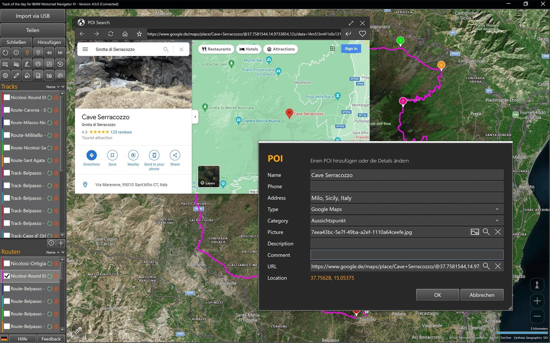 Advanced POI search based on Google Maps with "One-Click" POI functionality