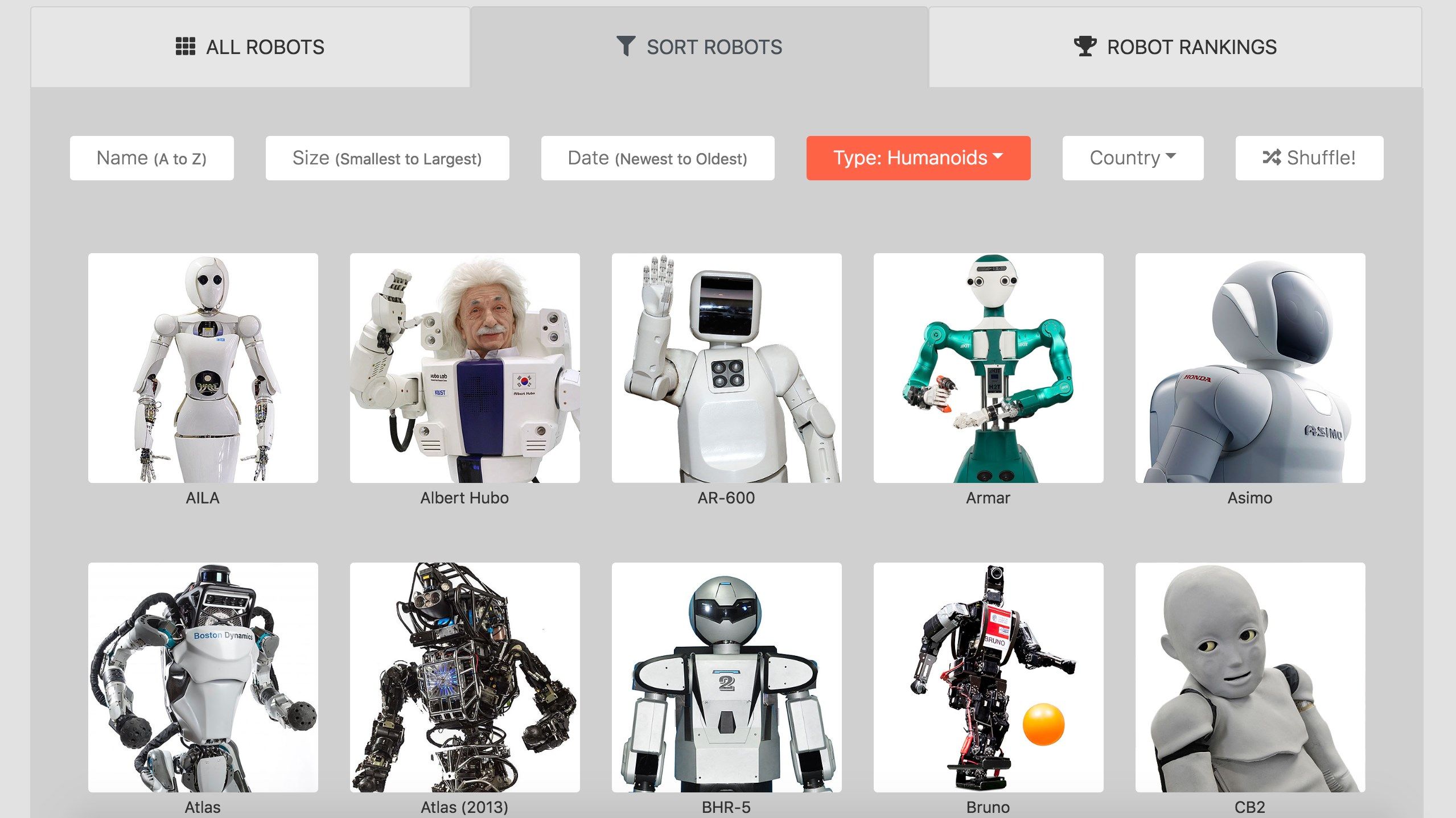 Sort robots by type: humanoids, drones, education, and more