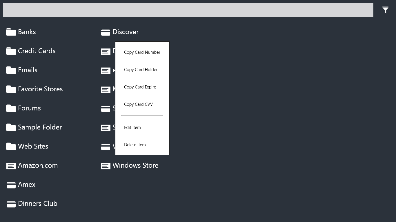 context menu for quick access (tap hold)