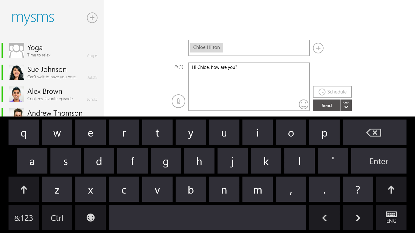 Compose messages on a larger screen and with a full keyboard.
