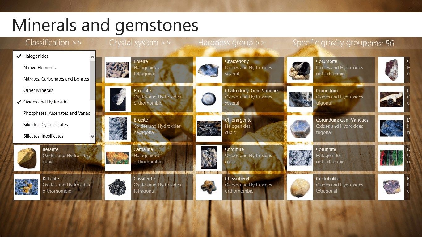 Quick search functions by categories of stone