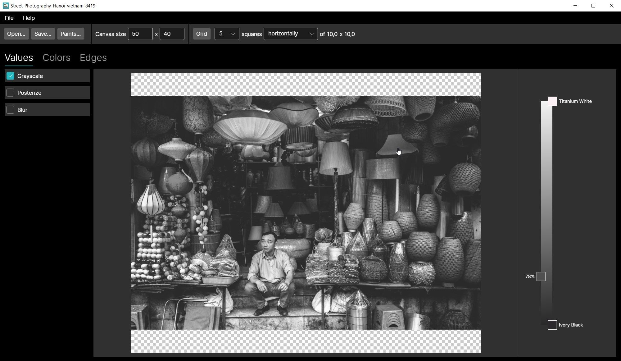Accurate grayscale conversion and value slider.